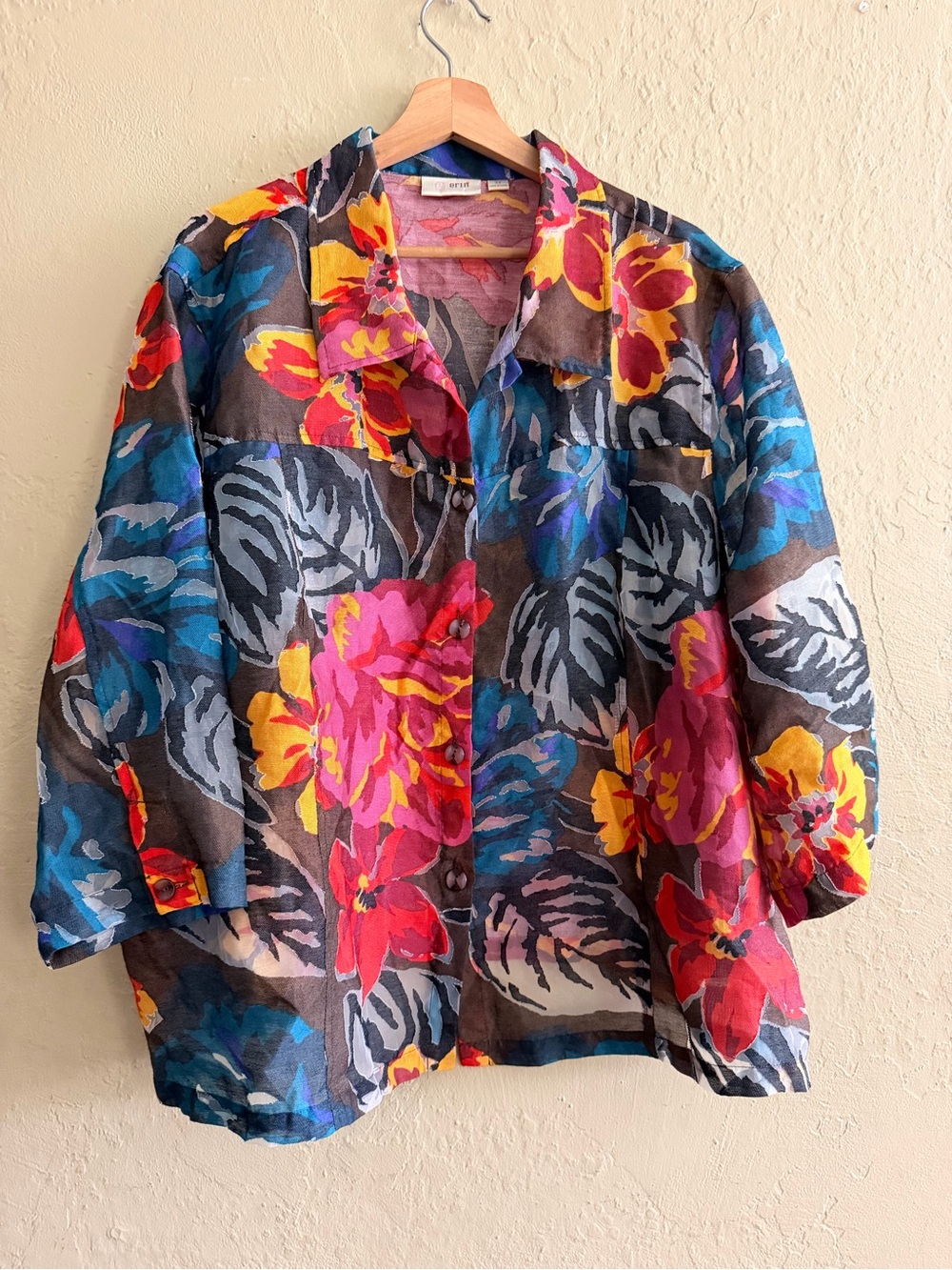 erin london Multicolor Floral Button-Down Shirt - Blue, Yellow, Pink, Red